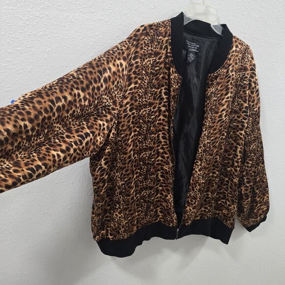 Women’s Leopard Print Bomber Jacket Zip Up Animal Print Coat Size 3XL Silk - Picture 5 of 12